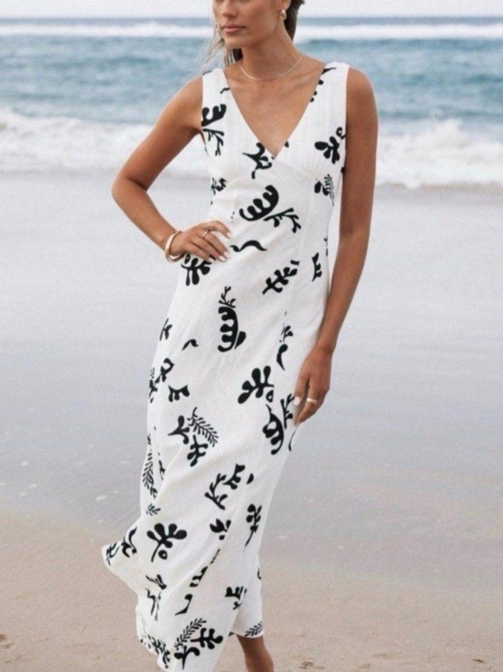 Paper Heart Linen V Neck Maxi Dress XS